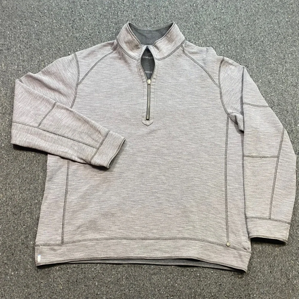 Tommy Bahama Quarter Zip Pullover Sz XL Mens Grey Coastal Preppy Herringbone